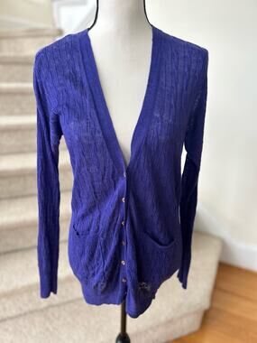 J.Crew Purple Linen Cableknit Long Line Cardigan